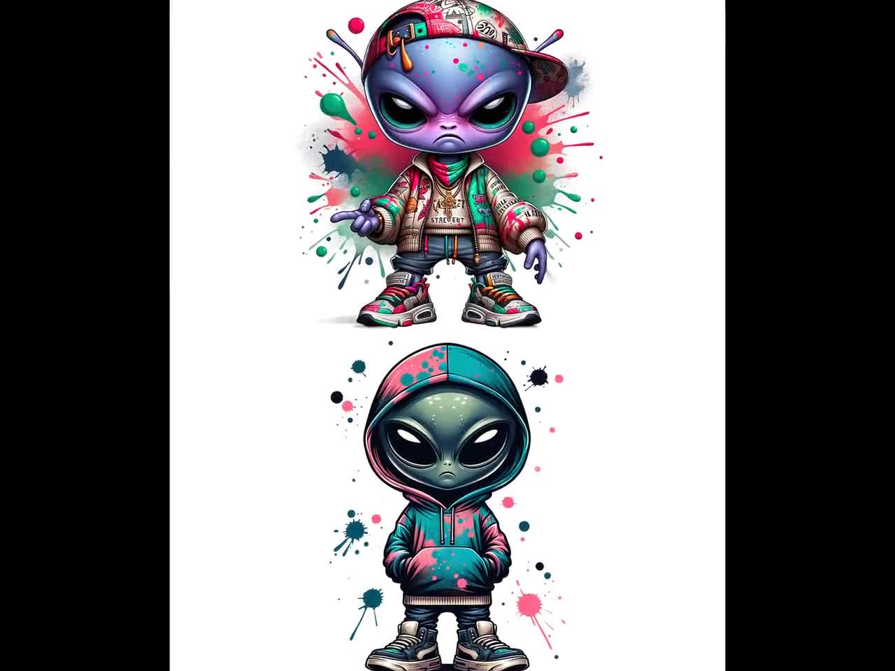 Streetwear Graffiti Alien Clipart, Paint Splatter
